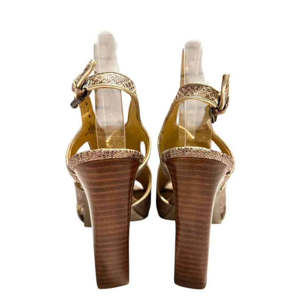 Nine West MISS PRISS Open Toe Ankle Strap Chunky Heel Snake Heels Size 7M - Picture 4 of 8
